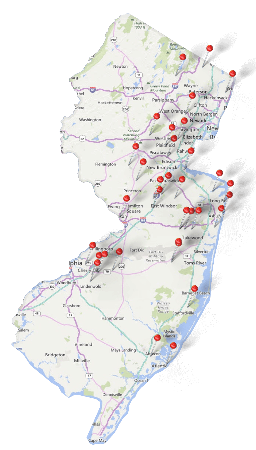 NJ Map with Pins